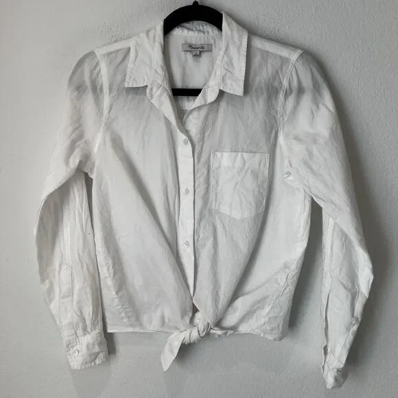 Madewell Button Up Tie Front White Shirt Size XS Classic Casual Coastal Preppy - Picture 3 of 10